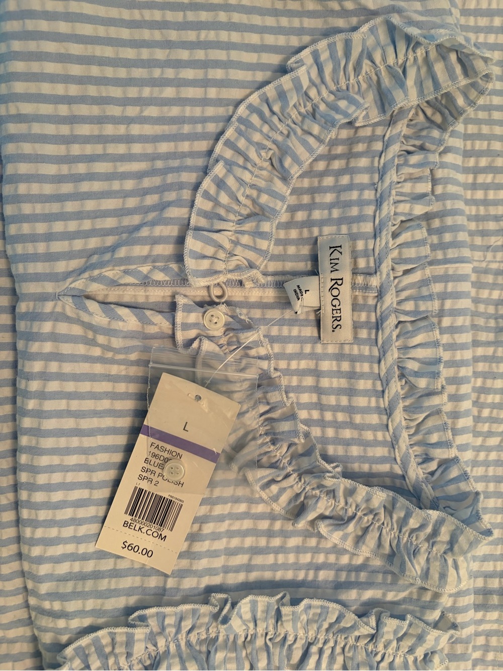 Kim Rogers Blue and White Striped Ruffle One-Piece